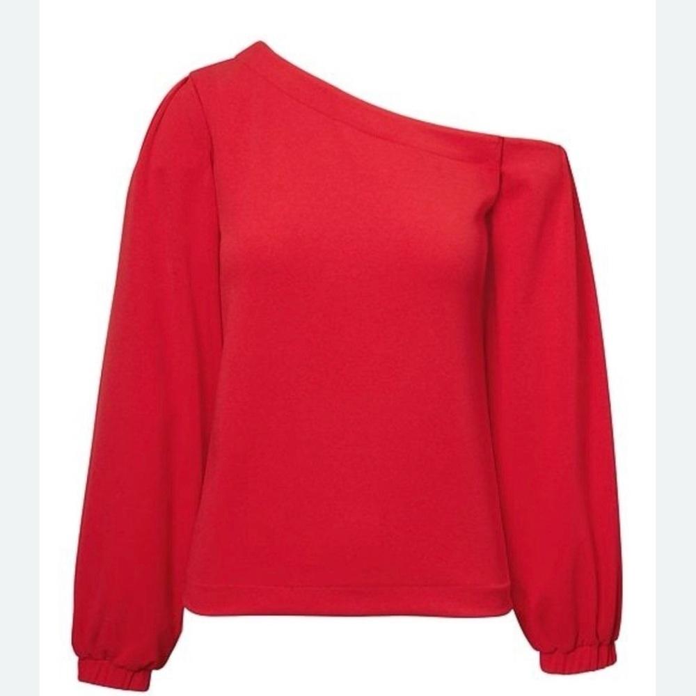 Banana Republic One Shoulder Red Puff Sleeve Blouse Top M - Picture 11 of 11